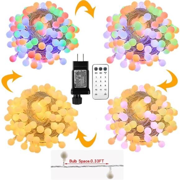 Globe String Lights,Multicolor 65.6 Feet 150 led 11 Lighting Modes Fairy String - Picture 7 of 8